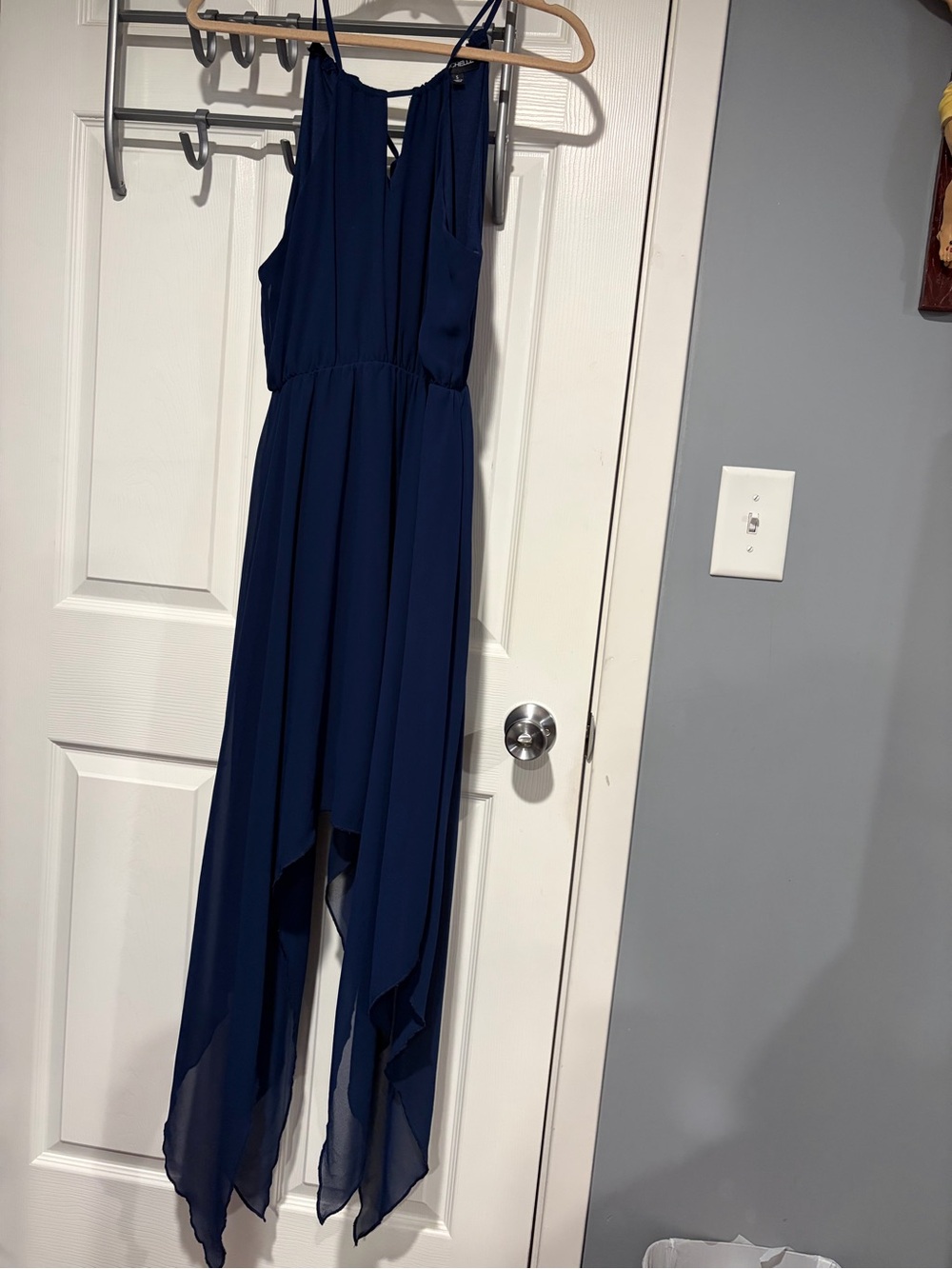 Michele Navy Blue High-Low Sleeveless Chiffon Dress